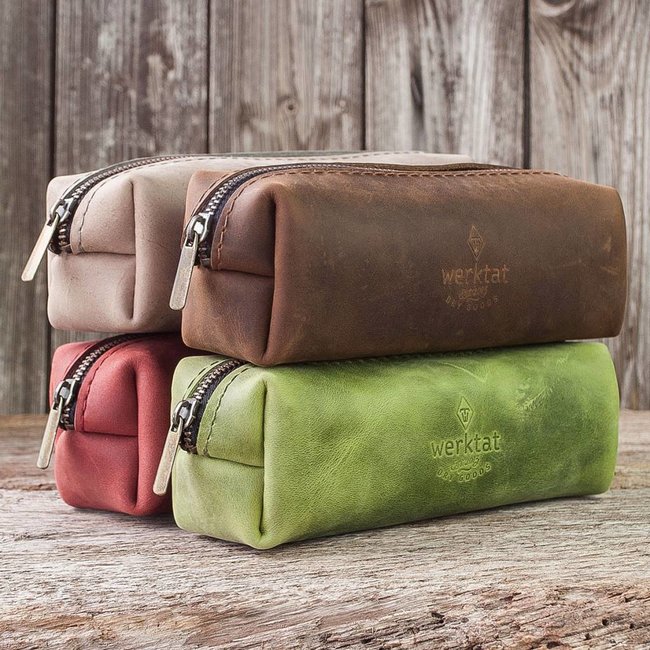 Federmäppchen aus Leder in braun, grün, grau oder rot