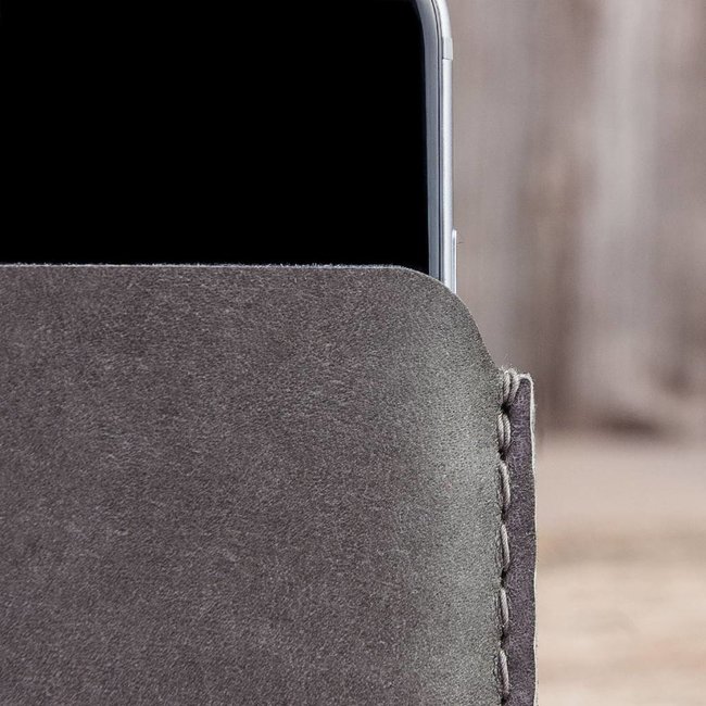 fine leather case, sleeve for iPhone: cowhide gray + slip pocket BASALT