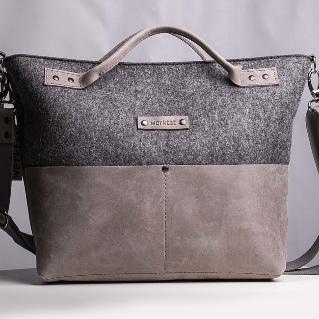 Office bag for over-the-shoulder wear, leather & felt