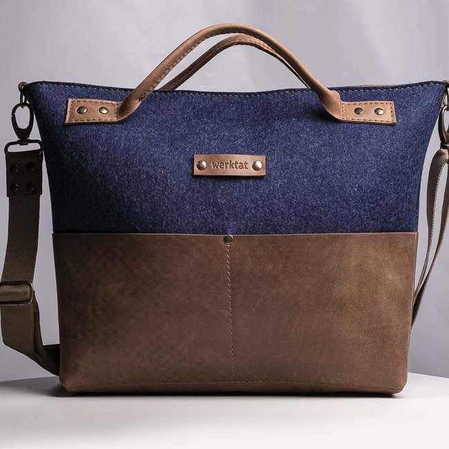 Office bag for over-the-shoulder wear, leather & felt