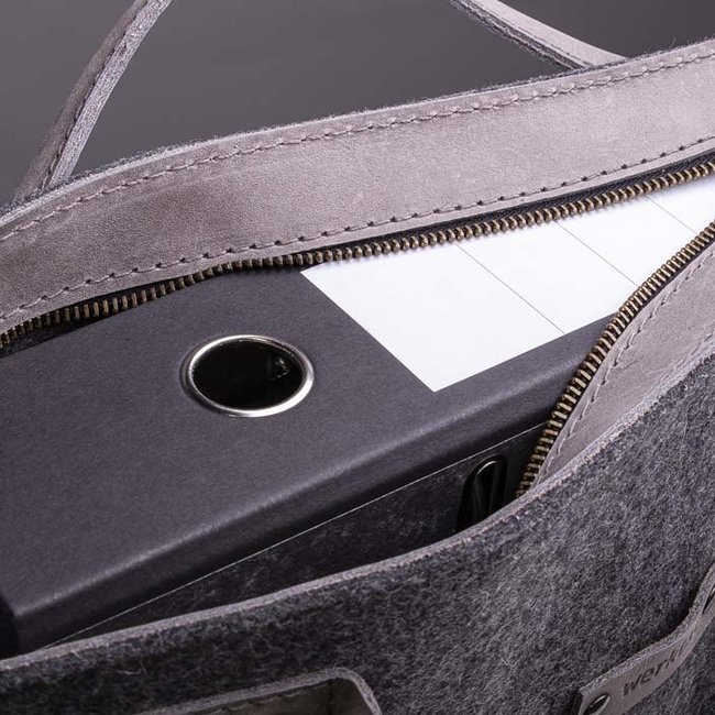 Office bag for over-the-shoulder wear, leather & felt