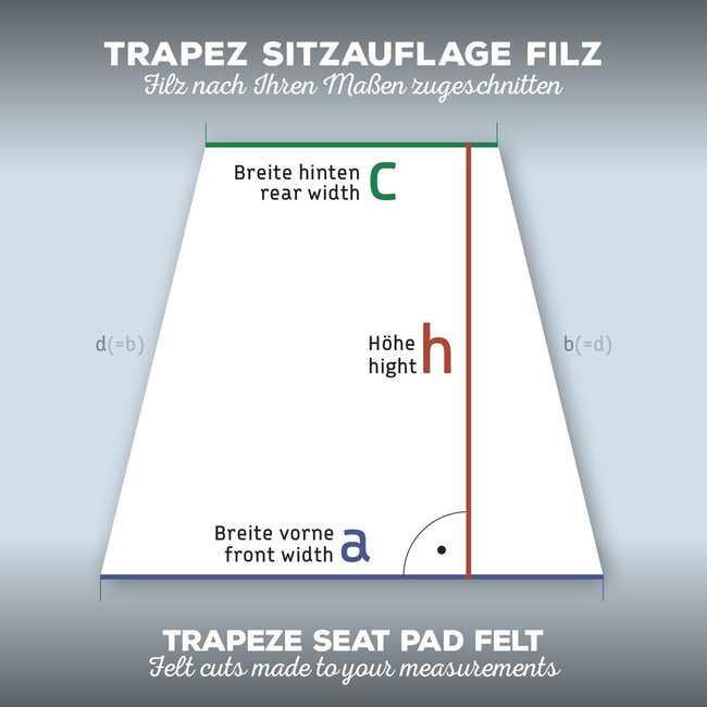 Trapeze seat pad made to measure in wool felt