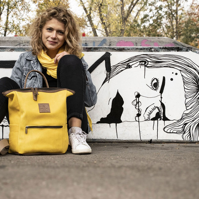 Leather backpack for women in yellow, black, or brown