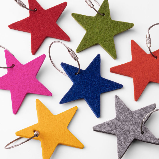 Felt keychain star, starlet yellow, red, orange, green, blue, gray or pink (magenta)