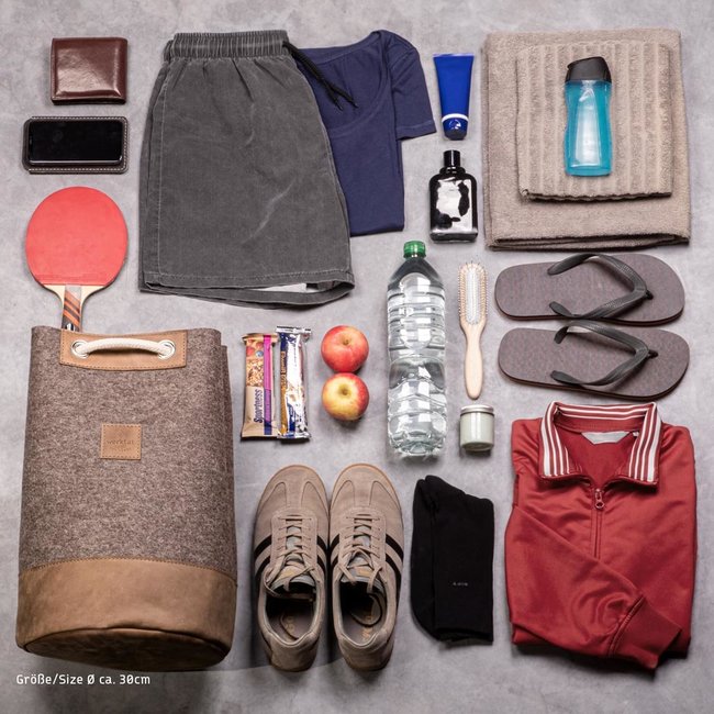 duffel bag, backpack, gym bag felt nature mixed / leather „hazel” – MEERWERK as a daypack or sports bag women and men