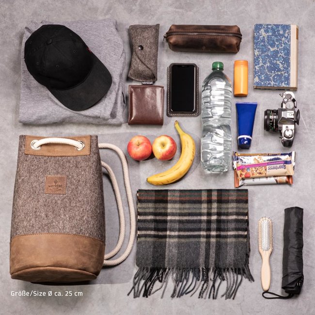 duffel bag, backpack, gym bag felt nature mixed / leather „hazel” – MEERWERK as a daypack or sports bag women and men