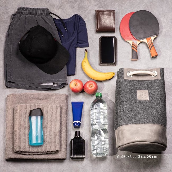 drawstring backpack leather & felt