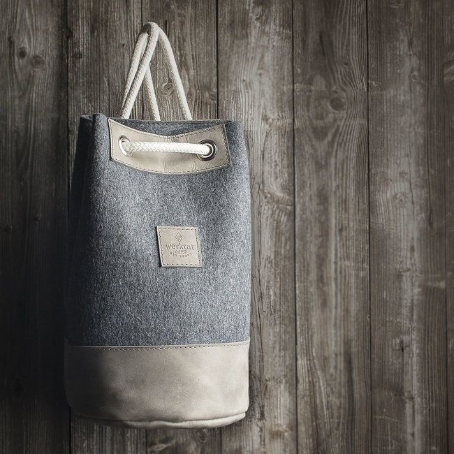 grey drawstring backpack