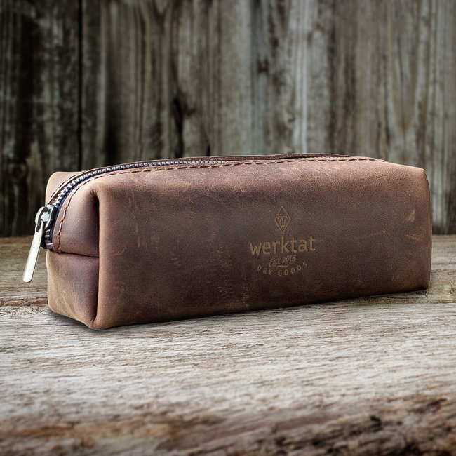 leather pencil case in brown, green, gray or red