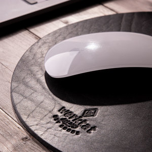 Mouse pad round made of leather, Ø 25 cm, black & brown
