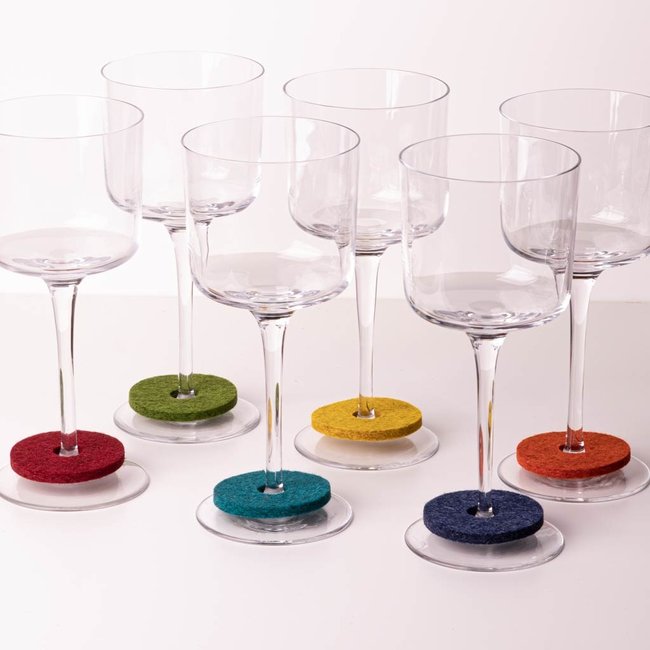 Glass marker for wine & champagne glasses, rosette of felt WINE CHARMS