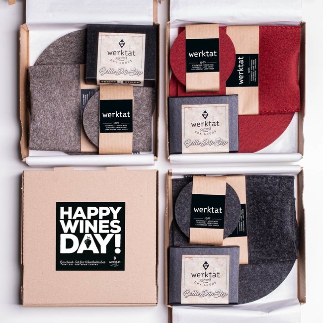 Wein Geschenkbox mit liebevollen Filz Accessoires für Genießer