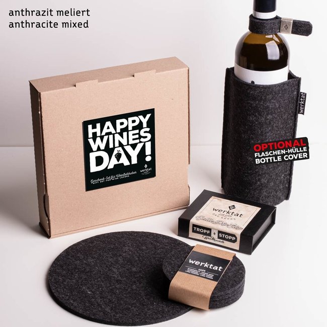 Wein Geschenkbox mit liebevollen Filz Accessoires für Genießer