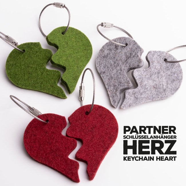 Partner/couple keychain heart made of felt, pair set