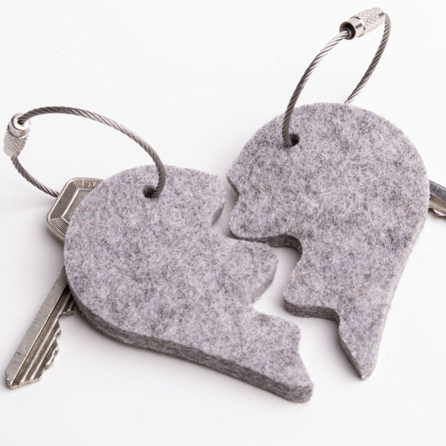 Matching split heart keychain for couples of felt