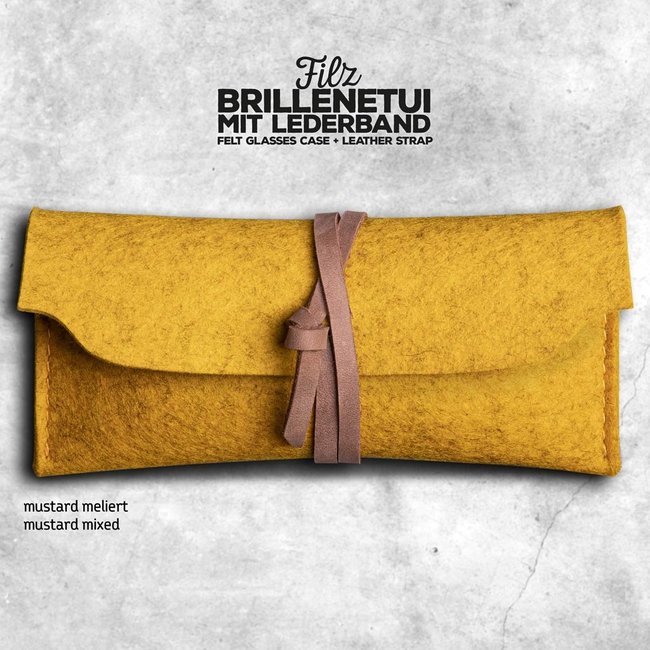 handmade felt glasses case: closed by a leather strap