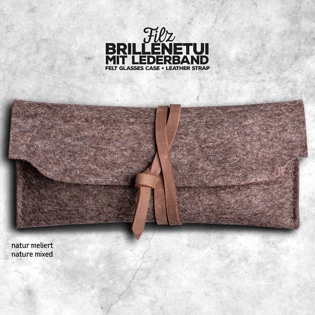 handmade felt glasses case: closed by a leather strap