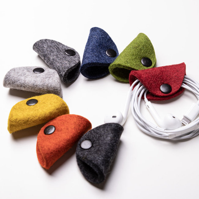 Cable ties from felt for USB and headphone cables