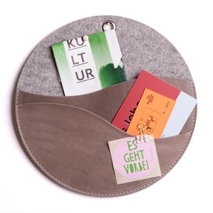 Wall pocket round made of leather & felt