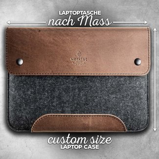 Laptop sleeve in genuine leather & wool felt, custom