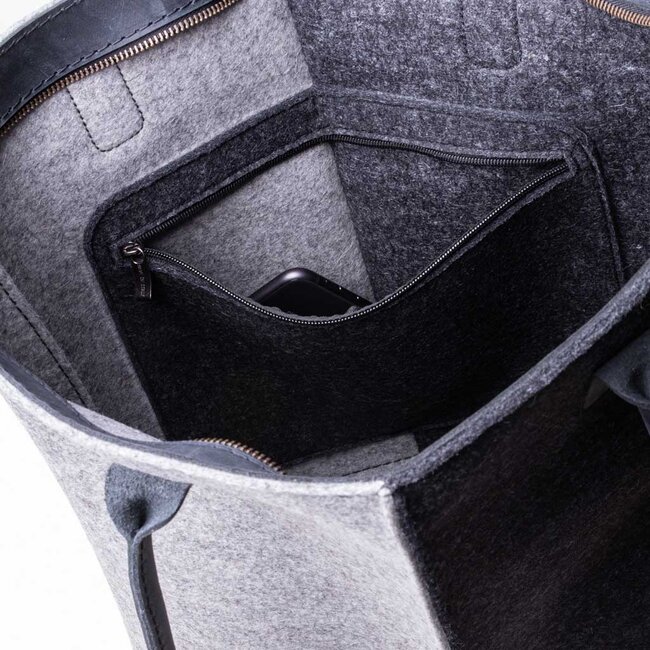 XXL shopper bag of felt & leather