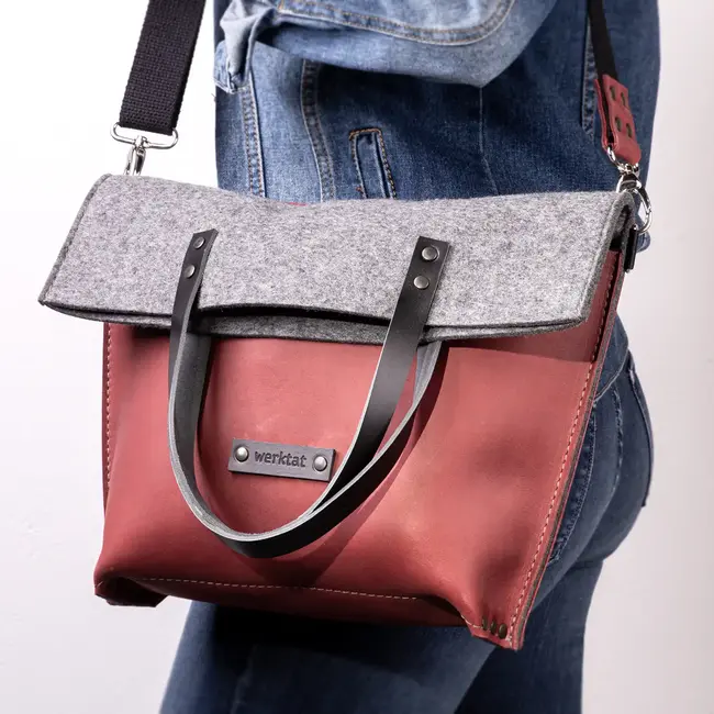 Foldover-Bag Umhängetasche Damen aus Leder & Filz