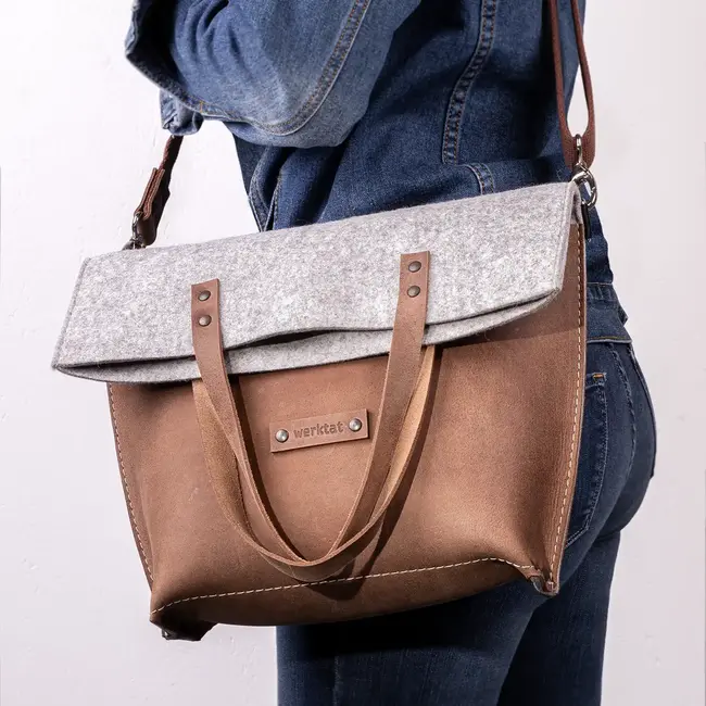 Foldover-Bag Umhängetasche Damen aus Leder & Filz
