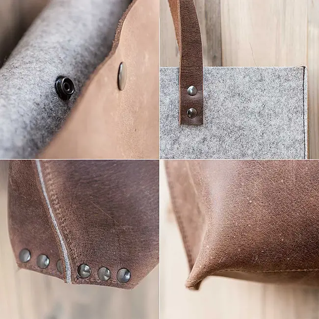 Foldover bag in cowhide lether & wool felt CHARAKTERSTÜCK