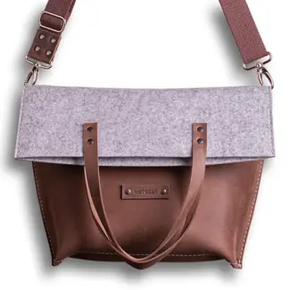 Foldover Bag aus Rindleder & Wollfilz, Umhängetasche Damen