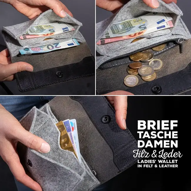 Ladies' wallet in felt & leather