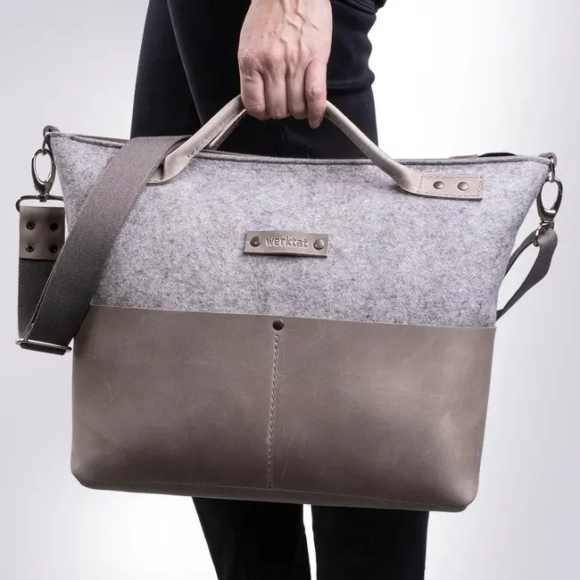 Office bag for over-the-shoulder wear, leather & felt