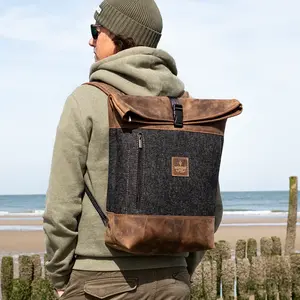 Rolltop backpack made of felt and leather