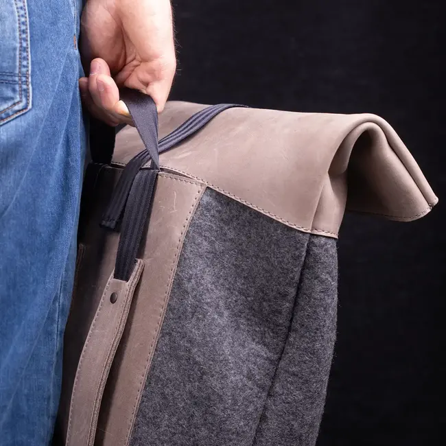 Rolltop backpack made of felt and leather