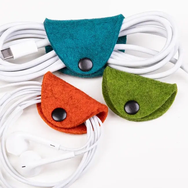 Cable ties from felt for USB and headphone cables