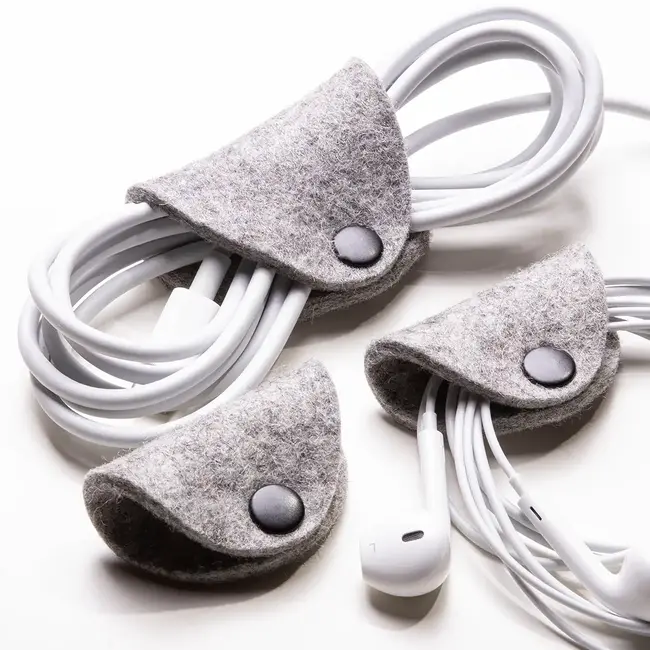 Cable ties from felt for USB and headphone cables