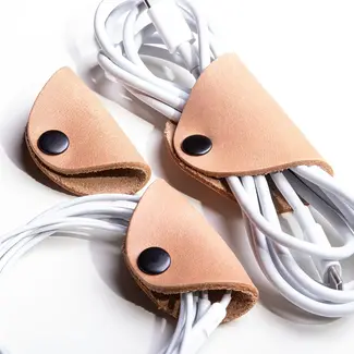 Cable ties made of leather for USB and headphone cables
