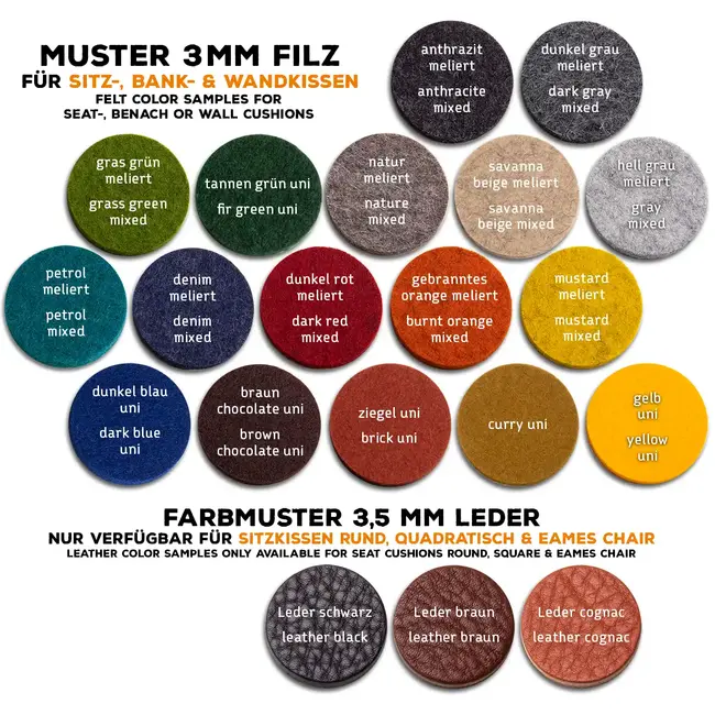 3 mm Farbmuster für gepolsterte Sitzkissen