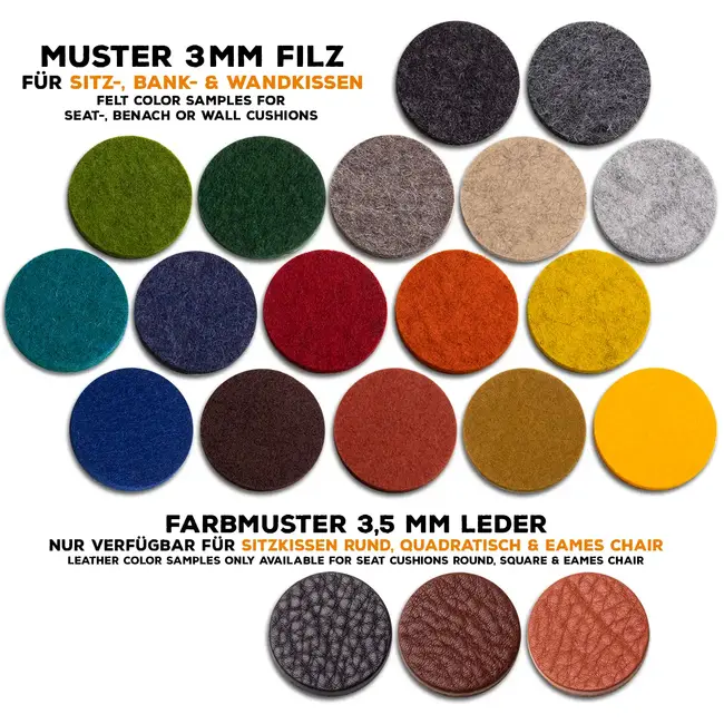 3 mm Farbmuster für gepolsterte Sitzkissen