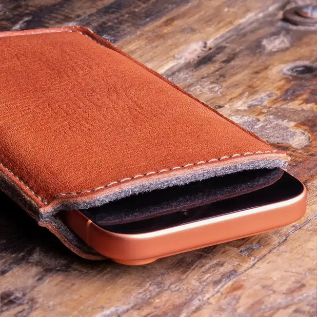 iPhone leather sleeve made from premium vegetable-tanned leather