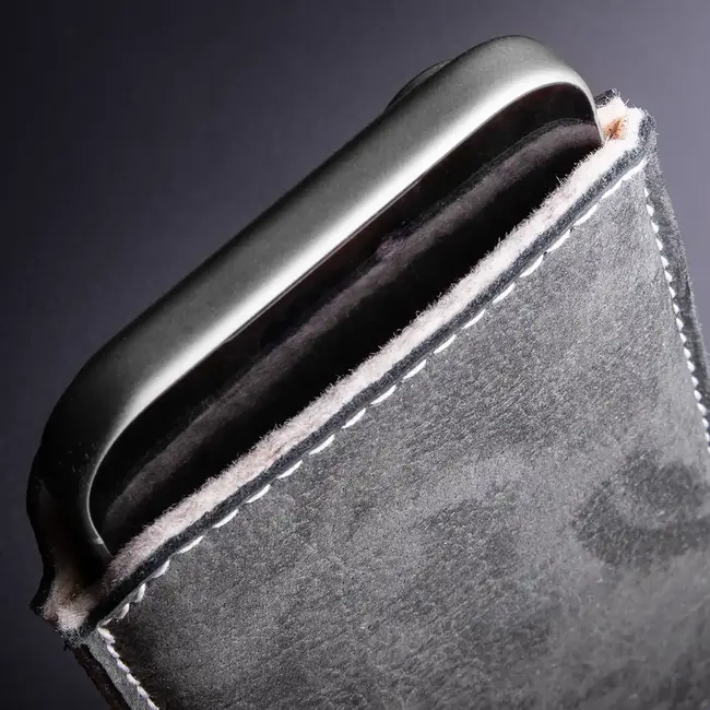Cell phone sleeve in nubuck leather