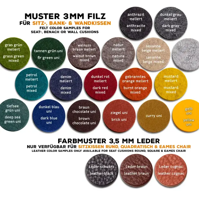 3 mm color samples for upholstered seat cushions