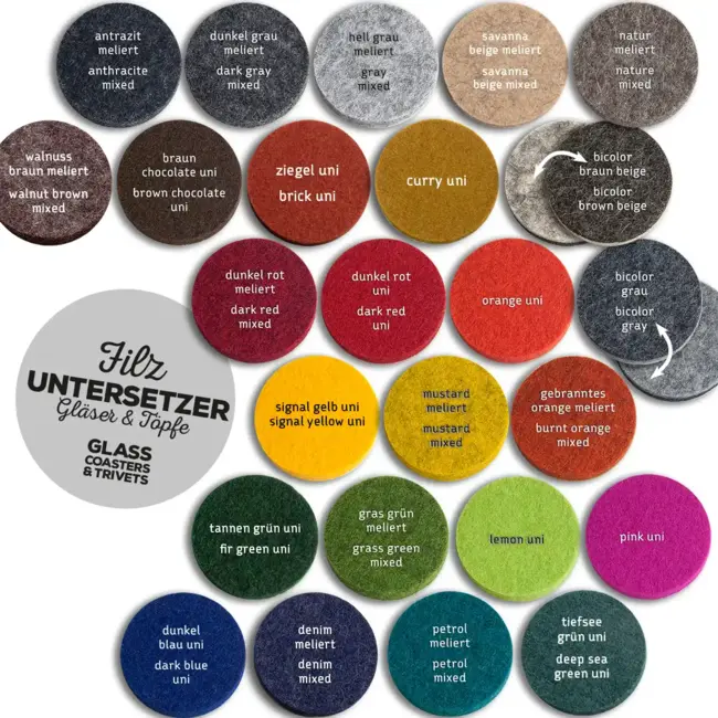 round coasters felt 10 cm - 45 cm, wool