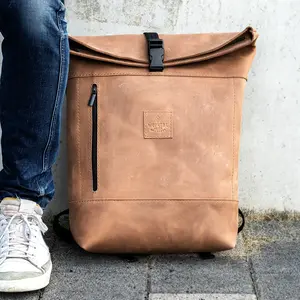 Rolltop backpack in cowhide leather for laptop up to 17"