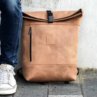Rolltop Rucksack aus Rindleder für Laptop bis 17"