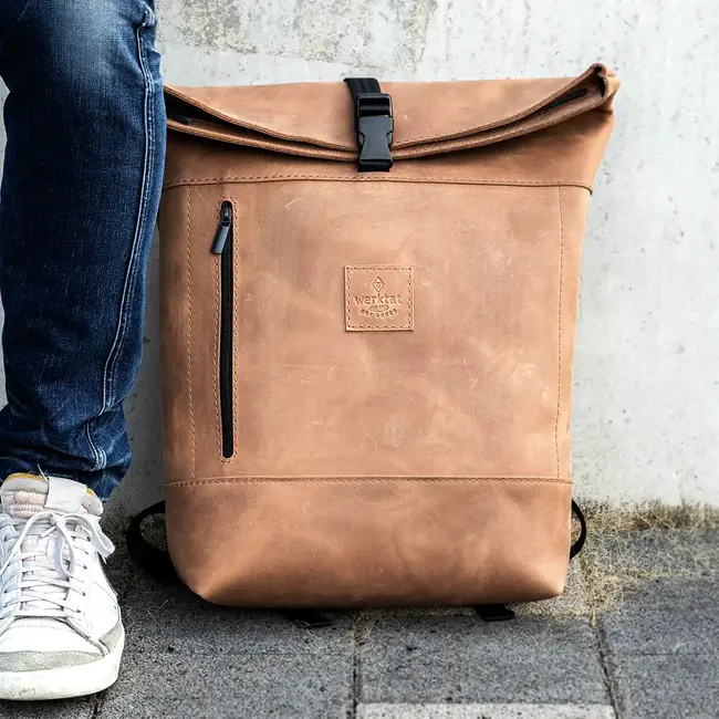 Rolltop Rucksack aus Rindleder