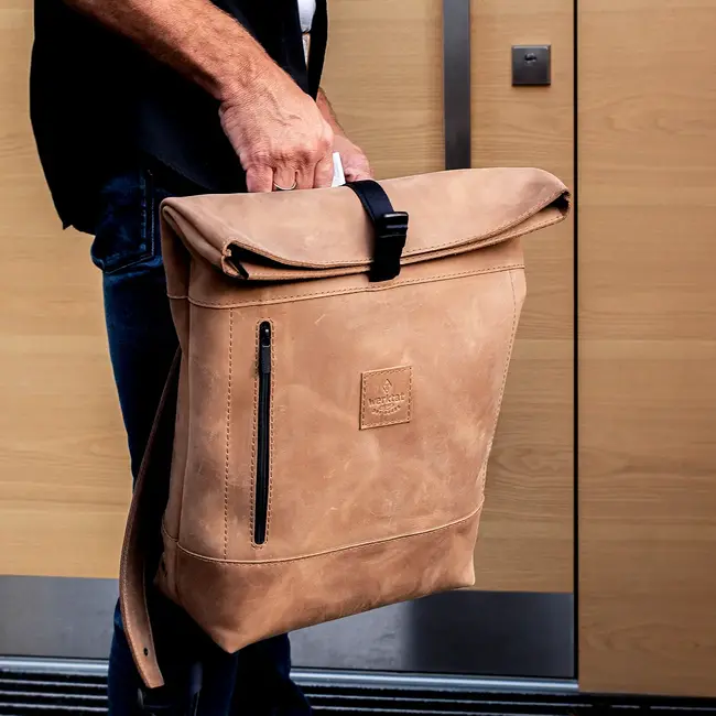 Rolltop Rucksack aus Rindleder