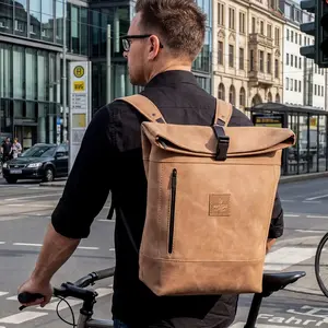 Rolltop Rucksack aus Rindleder für Laptop bis 17"