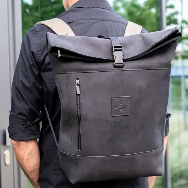 Rucksack Leder mit Rolltop