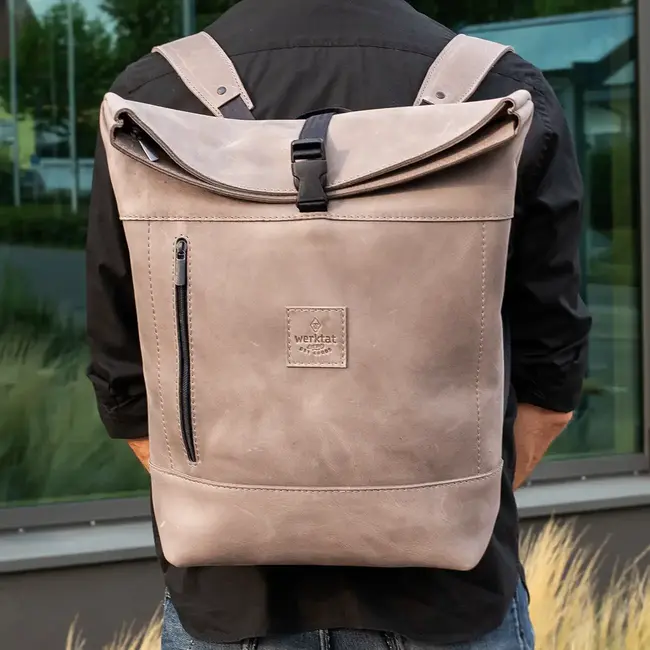 Rucksack Leder mit Rolltop
