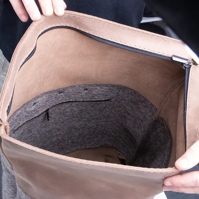 Rolltop backpack made of felt and leather